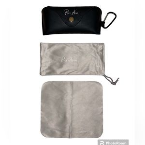 Pro-Acme black faux leather sunglasses case + bag + cleaning cloth